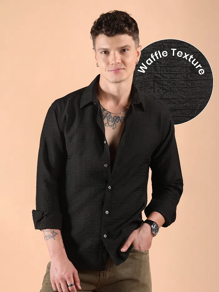 Black Textured Check Shirt